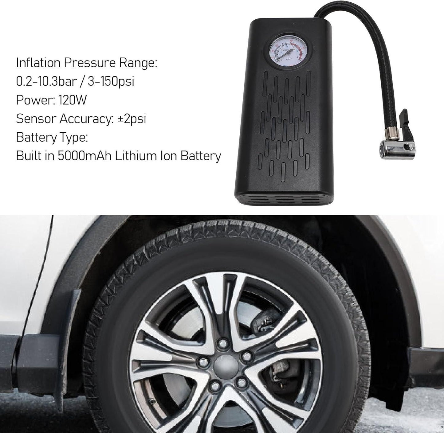 Mini Rechargeable Air Compressor Inflator (120 PSI)